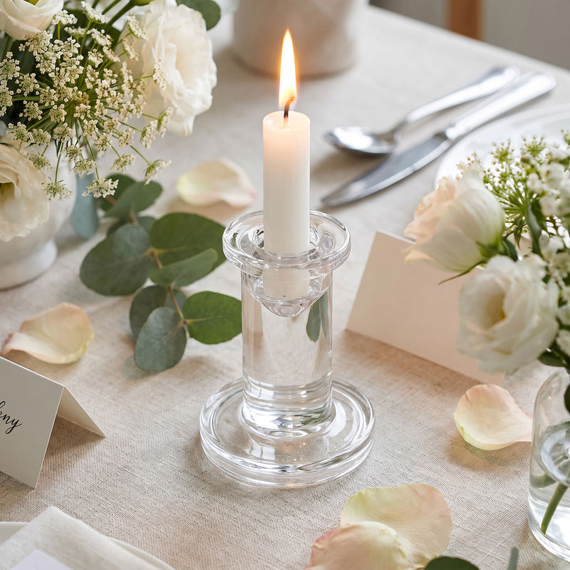 6 Pack Clear Low Glass Taper Candle Holders, 3