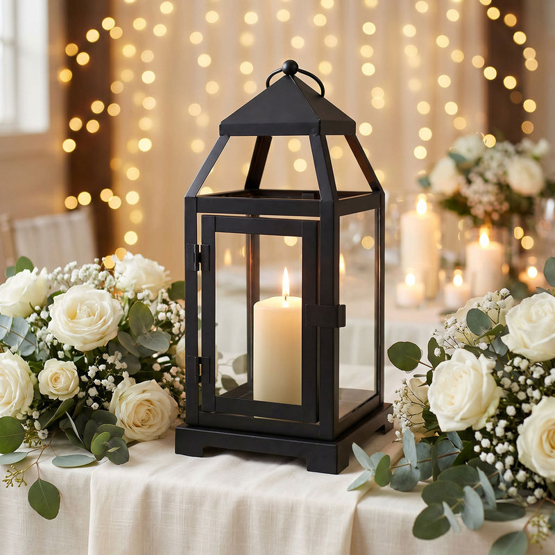 Black Metal Candle Lantern with Glass Panels - 11