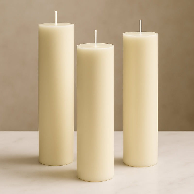 6-Pack Unscented Pillar Candles – Dripless 3