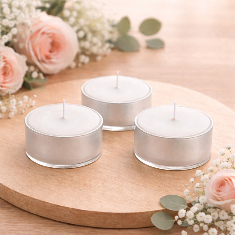 125 Pack Unscented White Tealight Candles – 5 Hour Clean Burning, Smokeless Cotton Wick in Metal Cups