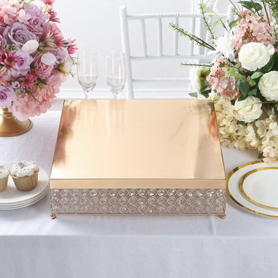 Square Crystal Beaded Metal Pedestal Riser, Dessert Display Stand ...