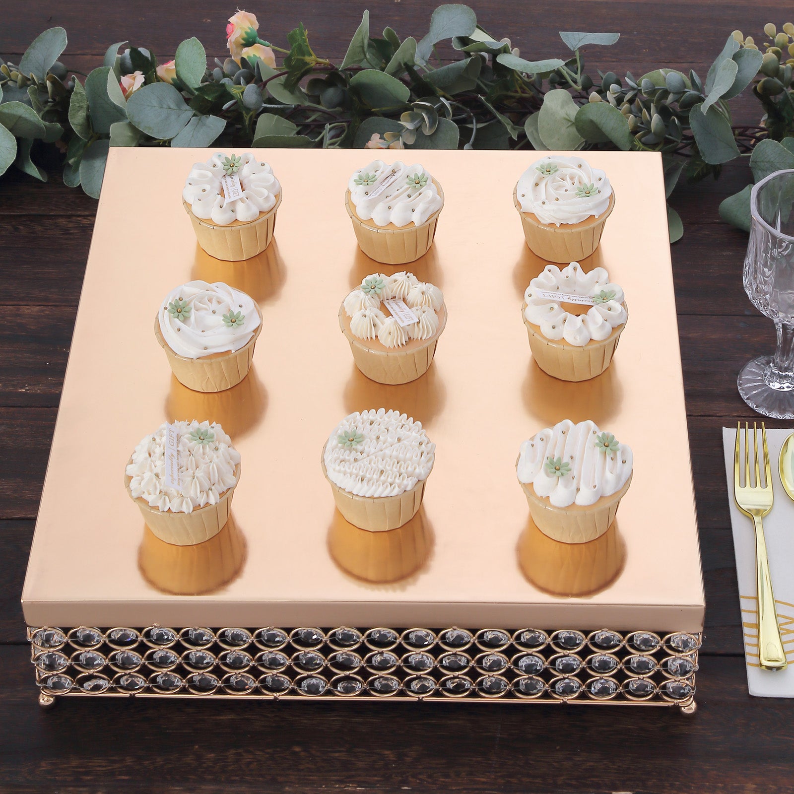 Square Crystal Beaded Metal Pedestal Riser, Dessert Display Stand ...