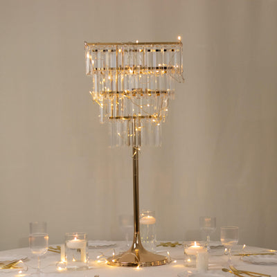 crystal pendant chandelier, gold flower stand, centerpiece stand, metal floral stand, flower stand, pedestal stand, square floral stand#color_parent