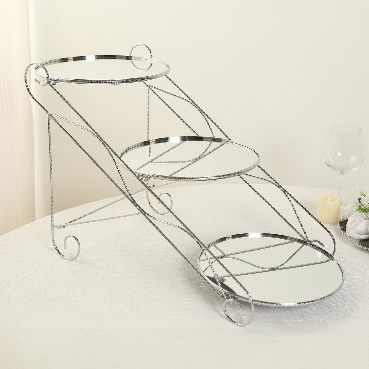 Silver Food Riser 3-Tier Silver Cascading Metal Riser With Round Mirror Trays, Dessert ...