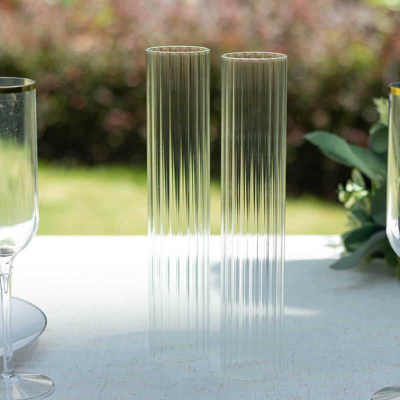 Clear Ribbed Candelabra Candle Holder Glass Shades, Open Ended Pillar Hurricane Candle Shades