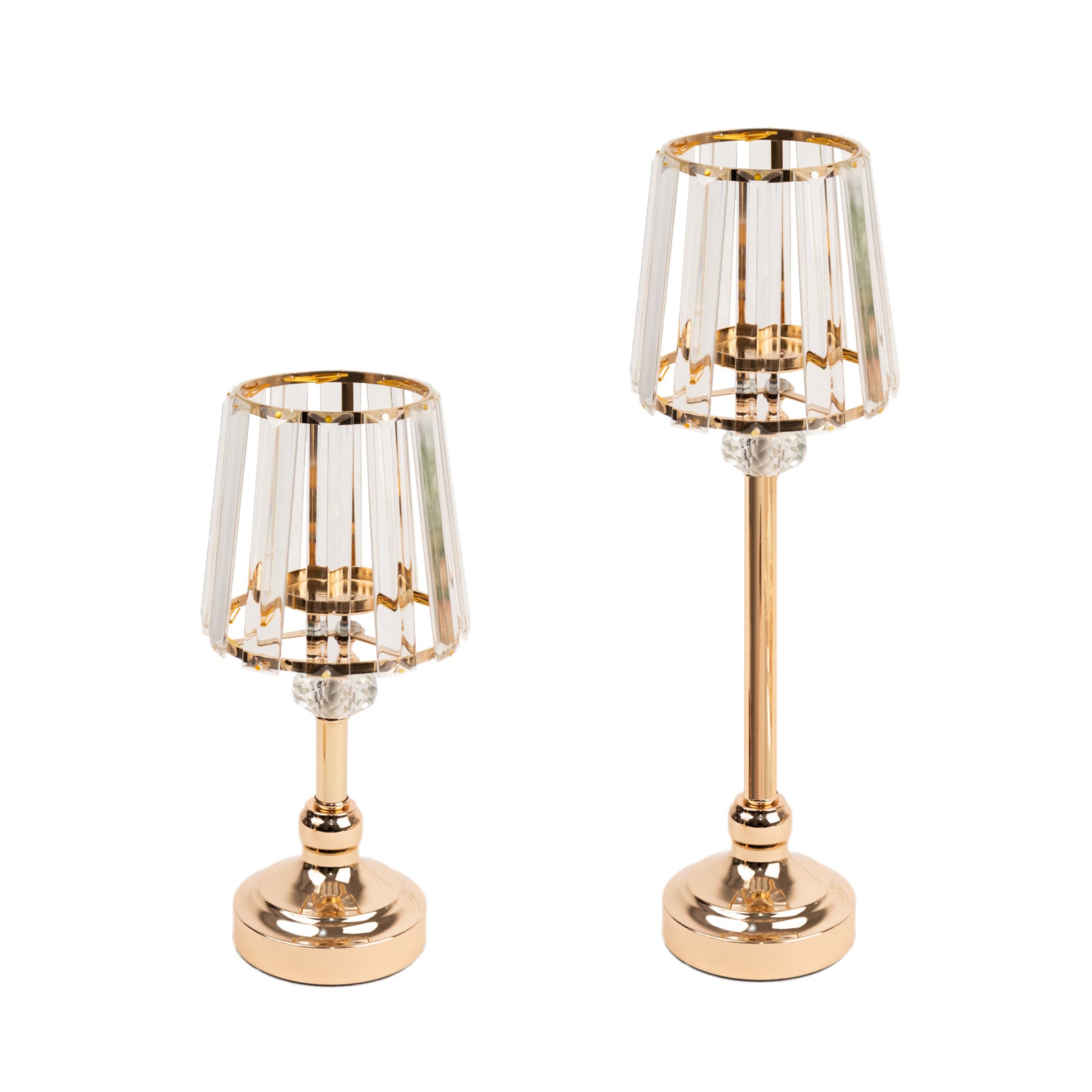 2 Pack Gold Metal Pillar Candle Holders With Clear Glass Lamp Shade ...