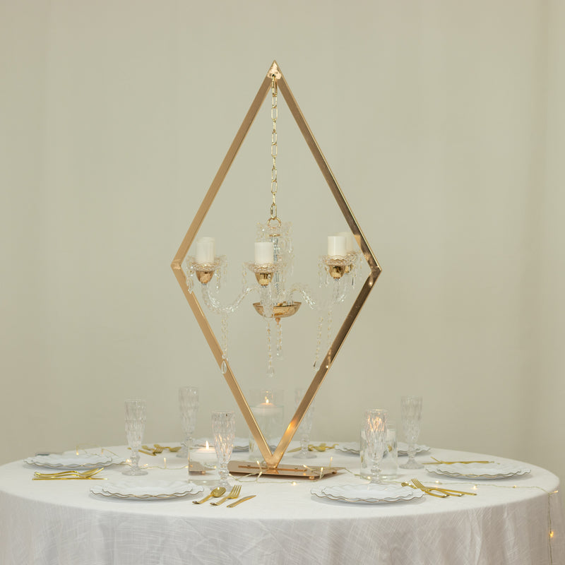 Gold Grand Table Centerpiece with Candle Holders, Diamond Frame 6-Arm Acrylic Candelabra Table Centerpiece - 45