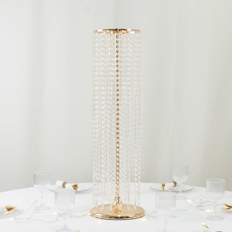 4-Pack Metal Flower Stand Vases in Gold with Hanging Crystal Beads – 32