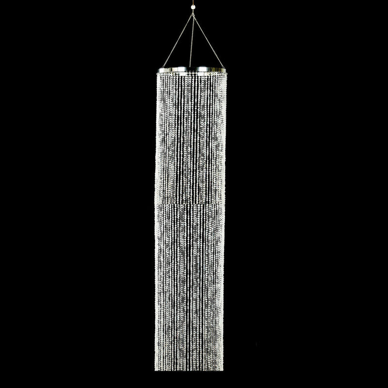 Hanging Beaded Crystal Column Chandelier, Tall Beads Curtain Round with Silver Metal Hoop and Hanging Chain