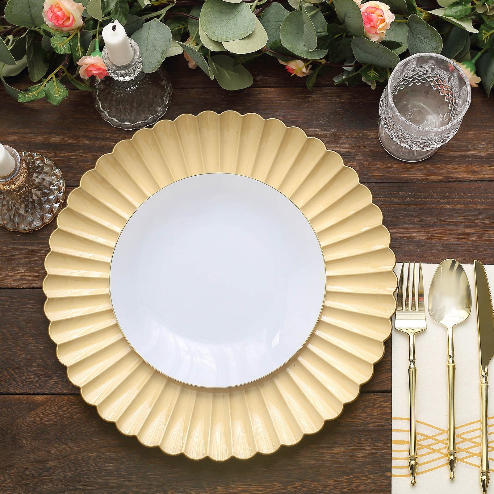 Scalloped Shell Plastic Charger Plates, Round Disposable Serving Plate ...