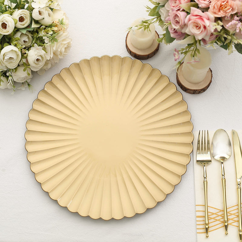 6 Pack Scalloped Shell Pattern Plastic Charger Plates, Round Disposable Serving Plates 13