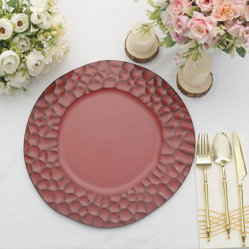 6 Pack Matte Irregular Round Plastic Charger Plates With Giraffe Pattern Rim, Disposable Dinner Serving Plates 13