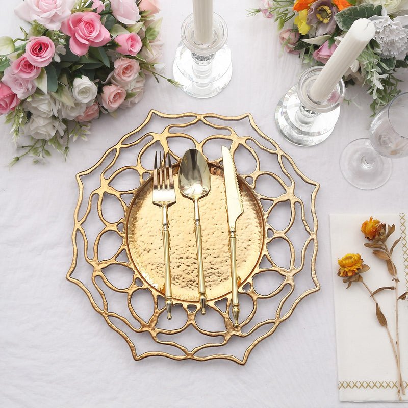 6 Pack Gold Floral Cutout Acrylic Charger Plates, Hollow Flower Decorative Plastic Serving Plates 13