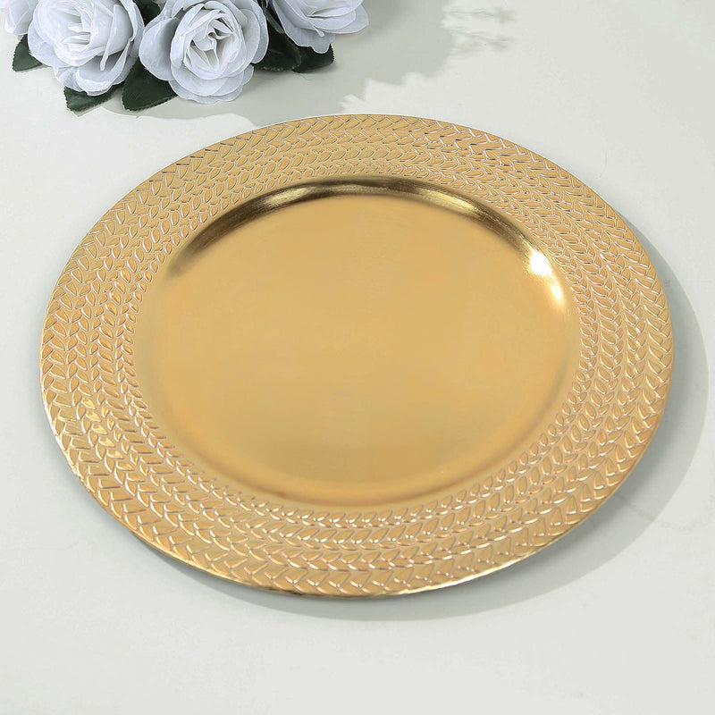 6 Pack Acrylic Charger Plates With Wheat Pattern Rim, Round Dinner Chargers Tabletop Decor - 13