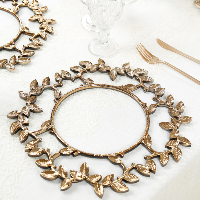 6 Pack Acrylic Plastic Charger Plates in Gold Leaf Wreath Design – 13