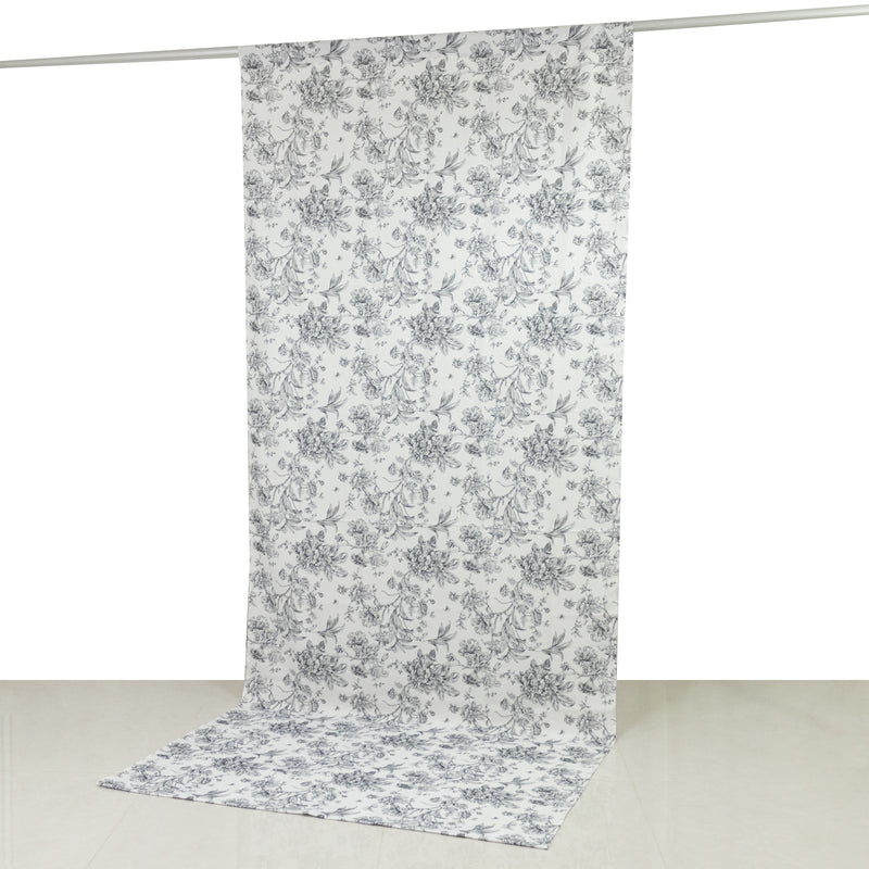 French Toile Backdrop Curtain – 5ft x 12ft Polyester Drape Panel, Floral, Rod Pocket Design