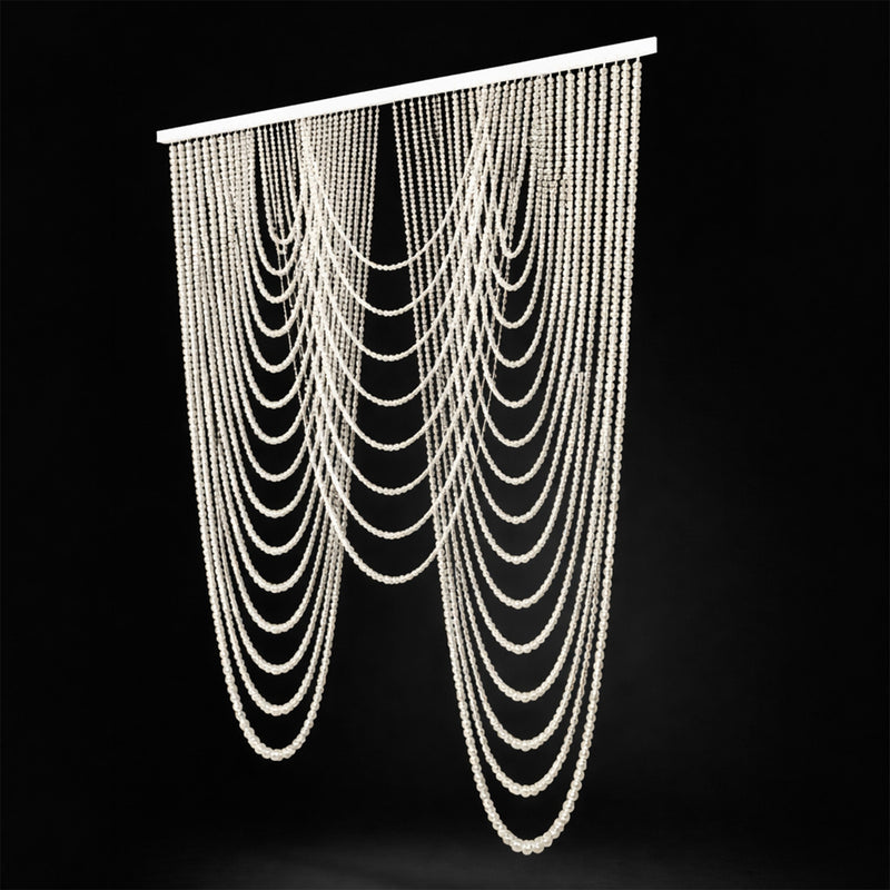 White Faux Pearl Beaded Curtain – Triple Swag Valance Backdrop for Doorway, Arch or Wall Décor, 6.5ft x 6.5ft