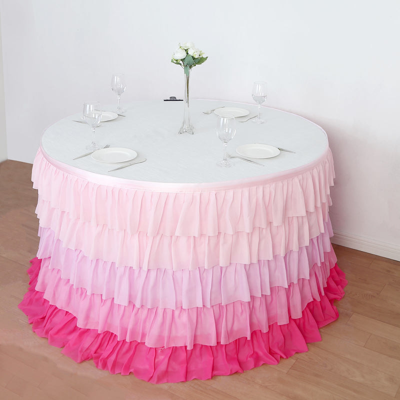 14ft 5-Tier Chiffon Ruffled Tutu Table Skirt with Satin Backing