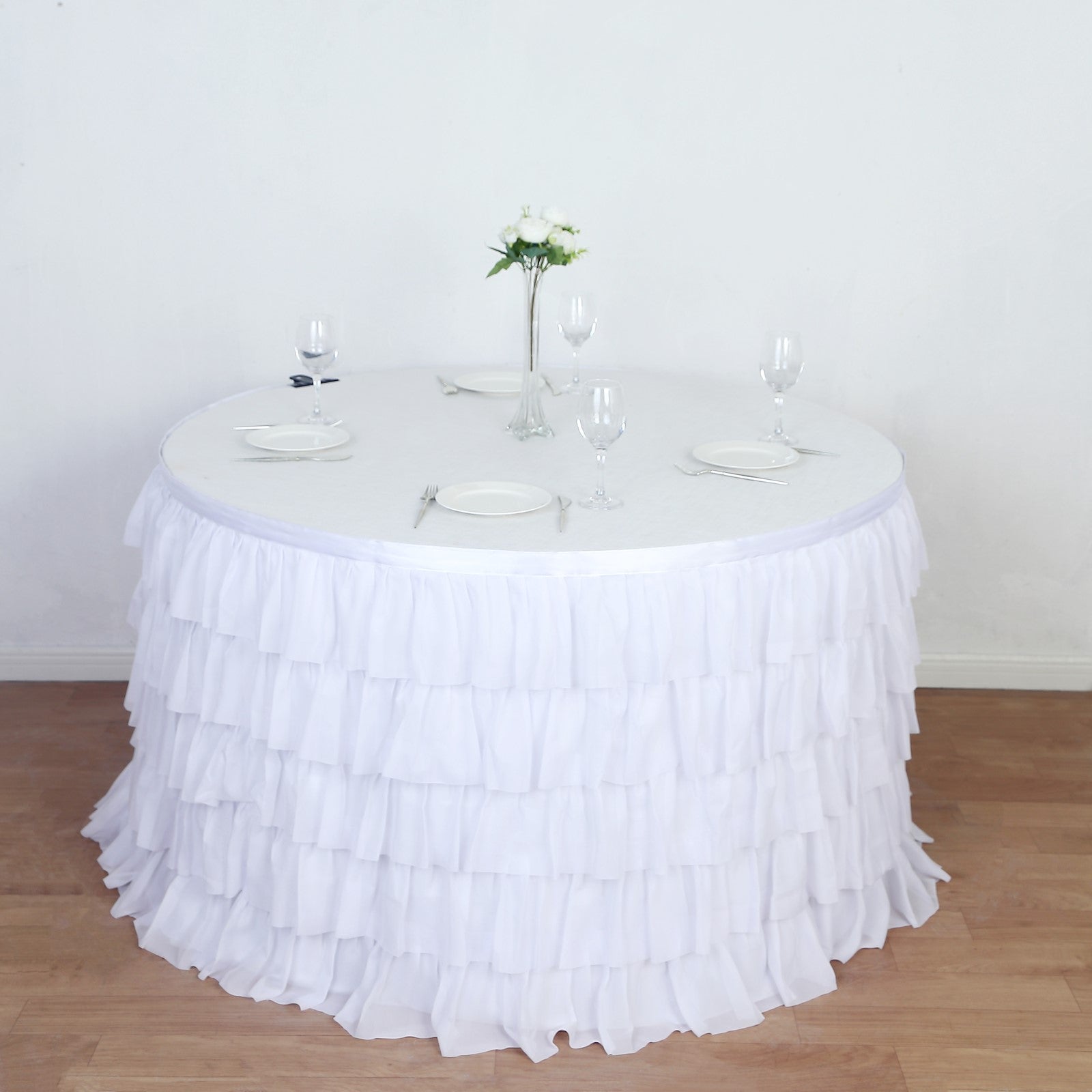 14ft 5-Tier Chiffon Ruffled Tutu Table Skirt with Satin Backing – eHomemart