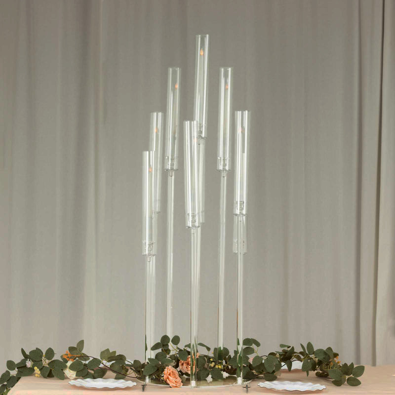 Clear Acrylic Cluster Round Taper Candle Holder Candelabra, Pillar Candle Stick Stand With Circular Base