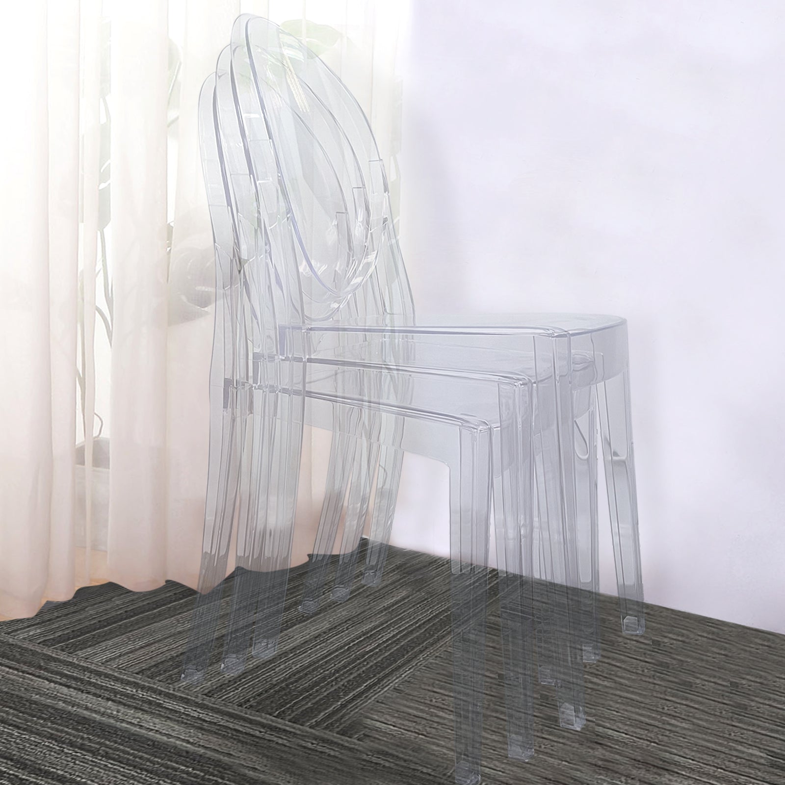 4 Pack Stackable Clear Acrylic Ghost Banquet Chairs with Oval Back ...