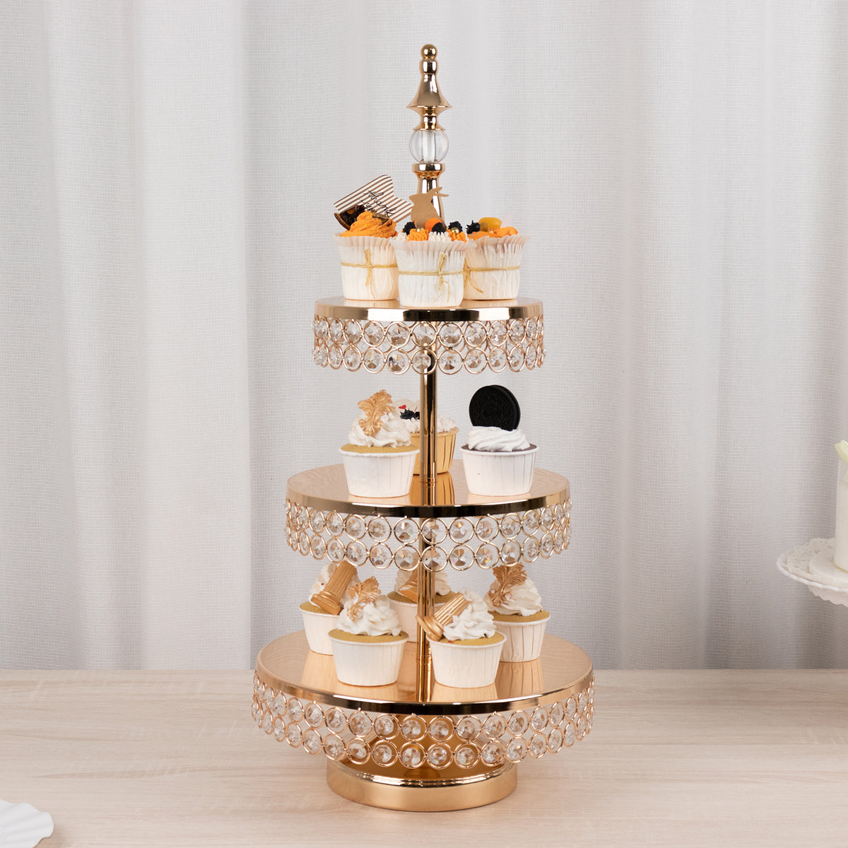 3-Tier Crystal Beaded Gold Metal Pedestal Riser, Dessert Display Stand ...