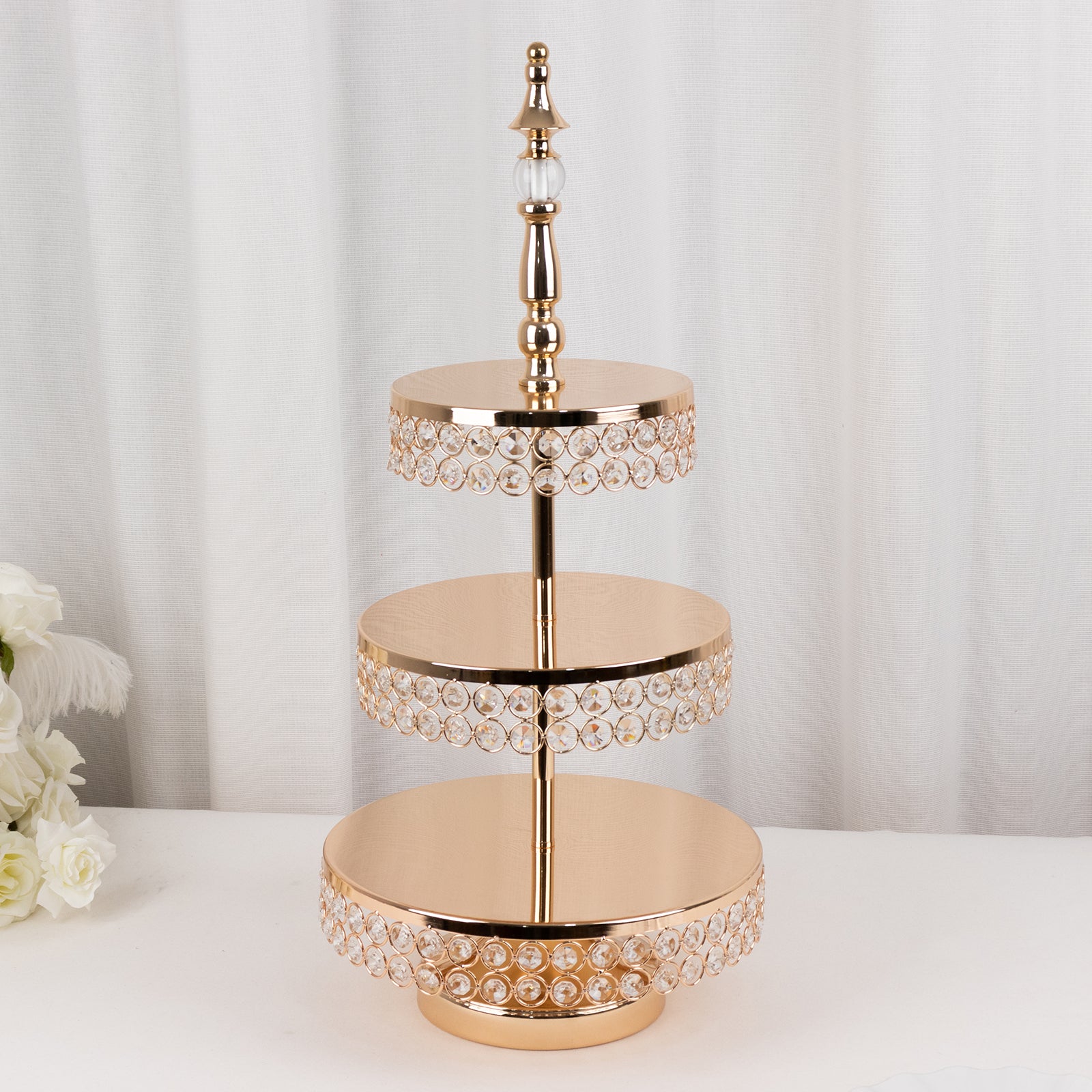 3-Tier Crystal Beaded Gold Metal Pedestal Riser, Dessert Display Stand ...