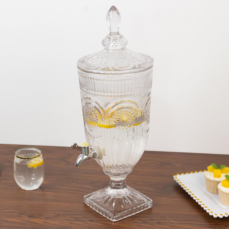 Vintage Cut Glass Beverage Dispenser with Lid & Spigot – Vertical Panel & Floral Medallion Pattern, 3L