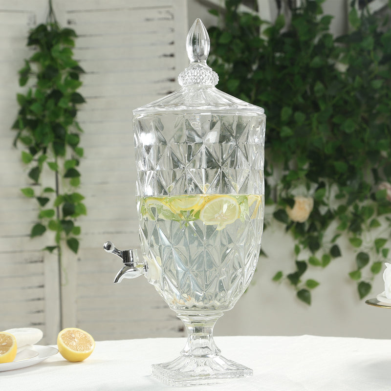 1.3 Gallon Glass Beverage Dispenser with Diamond Texture, Apothecary Jar Style Party Drink Dispenser with Lid and Spigot, Clear - 21