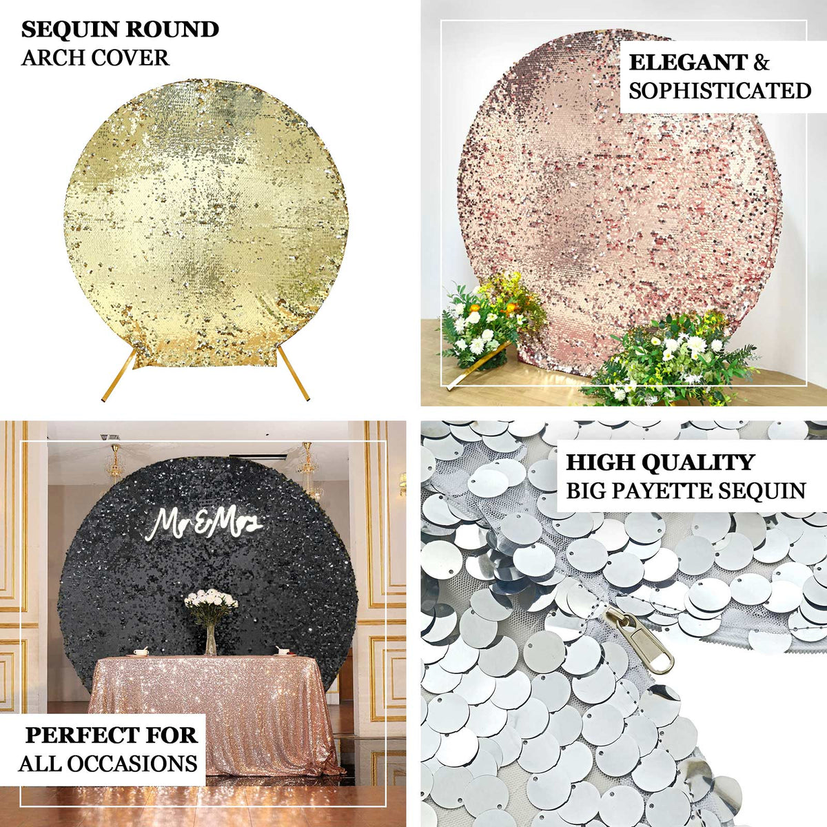 Double Sided Big Payette Sequin Arch Backdrop Cover 7.5ft – eHomemart