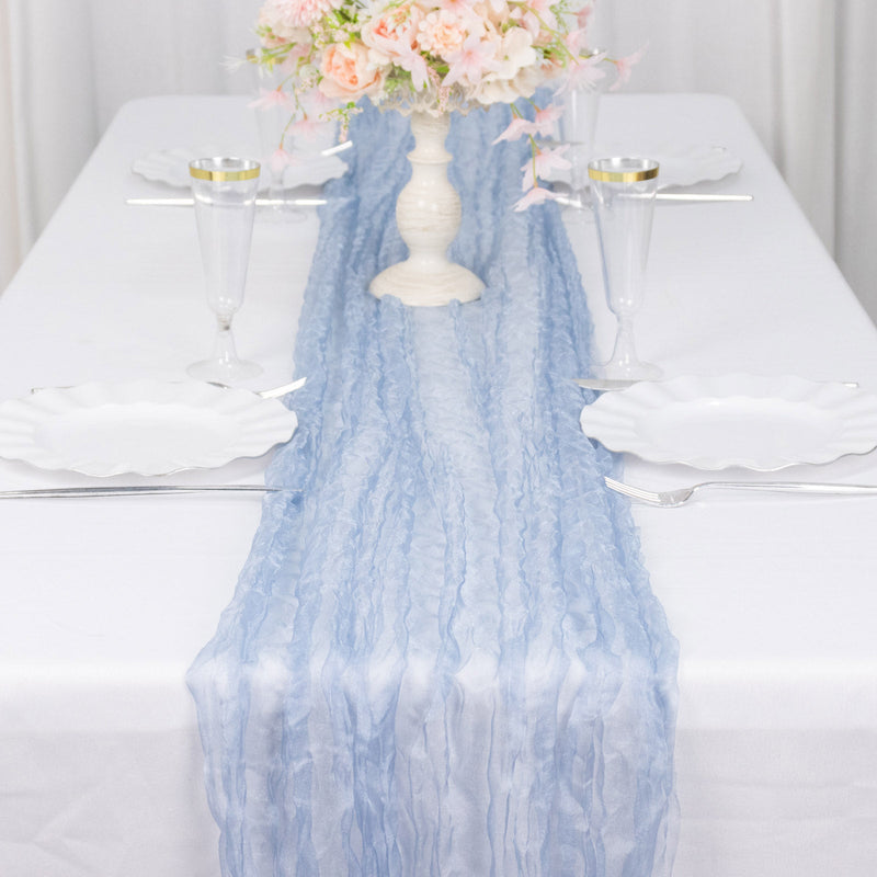 Sheer Crinkled Organza Table Runner, Premium Shimmer Chiffon Layered Table Runner 9ft