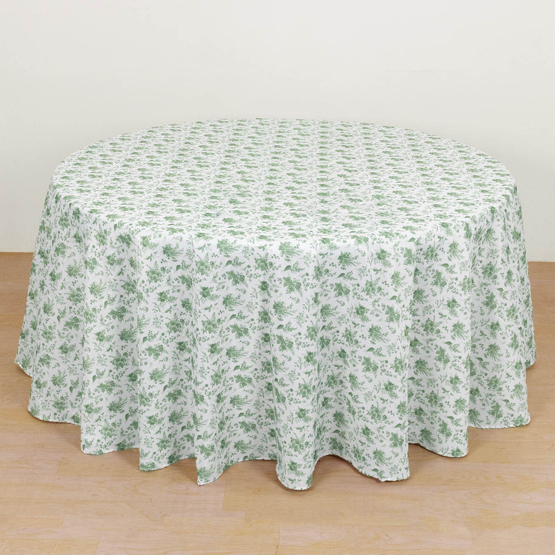 Dusty Sage Green Polyester Round Tablecloth in French Toile Pattern - 120