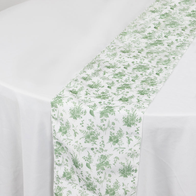 Dusty Sage Green Floral Polyester Table Runner 12