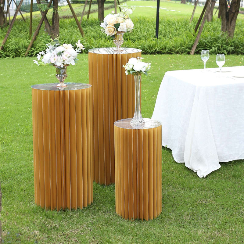 Gold Cylinder Pillar Pedestal Stand, Display Column Stand With Top Plate