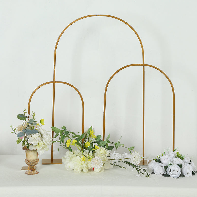 Gold Metal Arch Table Centerpiece with Rounded Top, Flower Stand Frame with Detachable Base