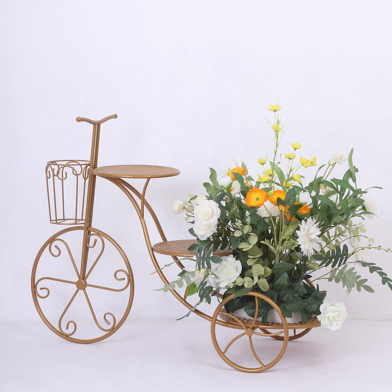 3-Tier Gold Metal Bicycle Pedestal Riser With Mesh Trays, Multi-layered Dessert Display Stand - 40