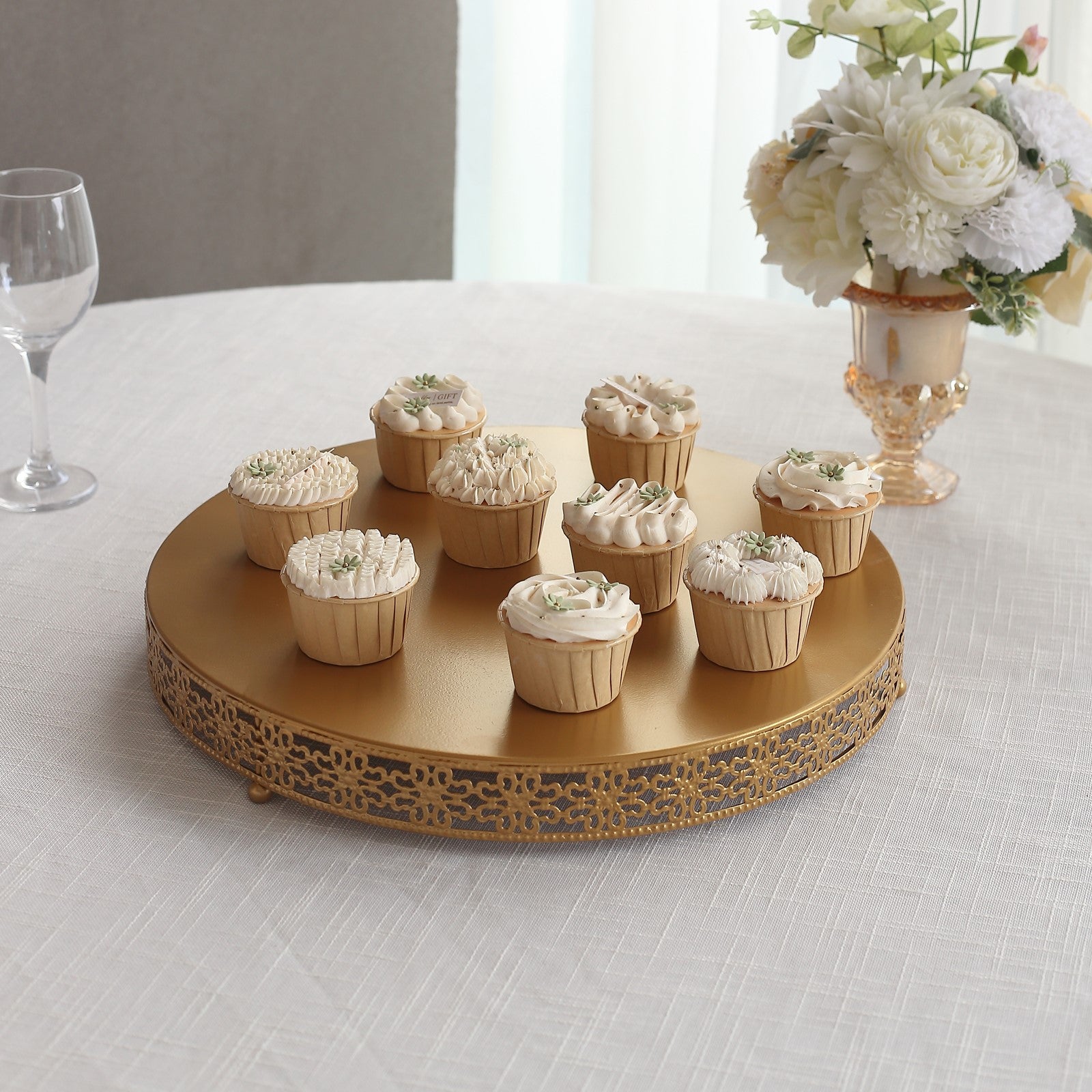 Gold Metal Fleur De Lis Round Pedestal Risers, Dessert Display Stand T ...