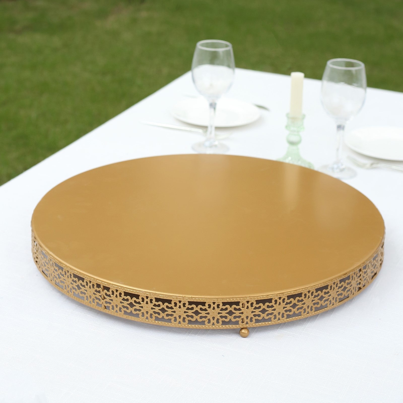 Gold Metal Fleur De Lis Round Pedestal Risers, Dessert Display Stand T ...