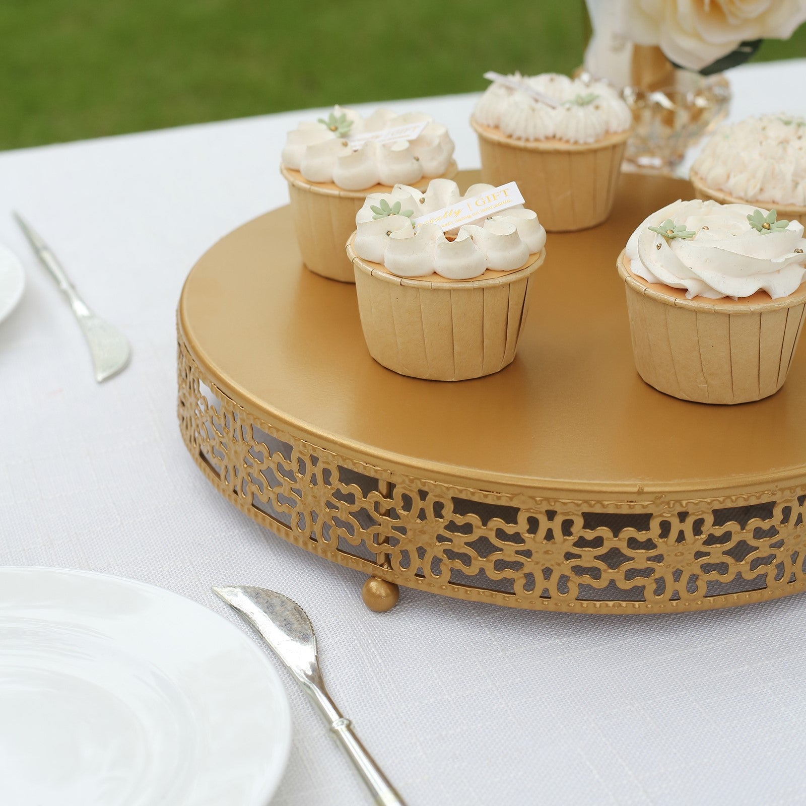 Gold Metal Fleur De Lis Round Pedestal Risers, Dessert Display Stand T ...