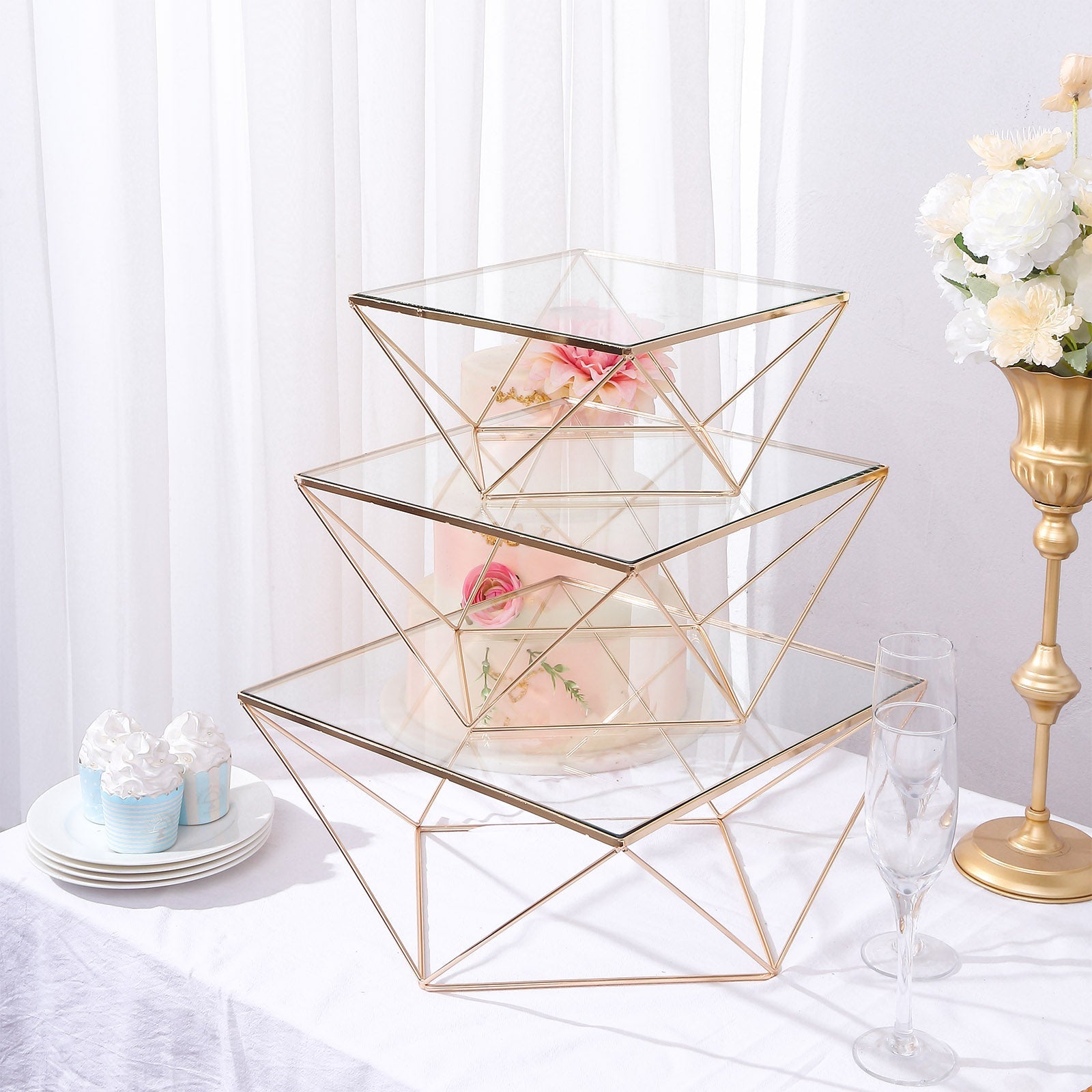 Gold Metal Geometric Stackable Pedestal Risers, Display Stands with ...