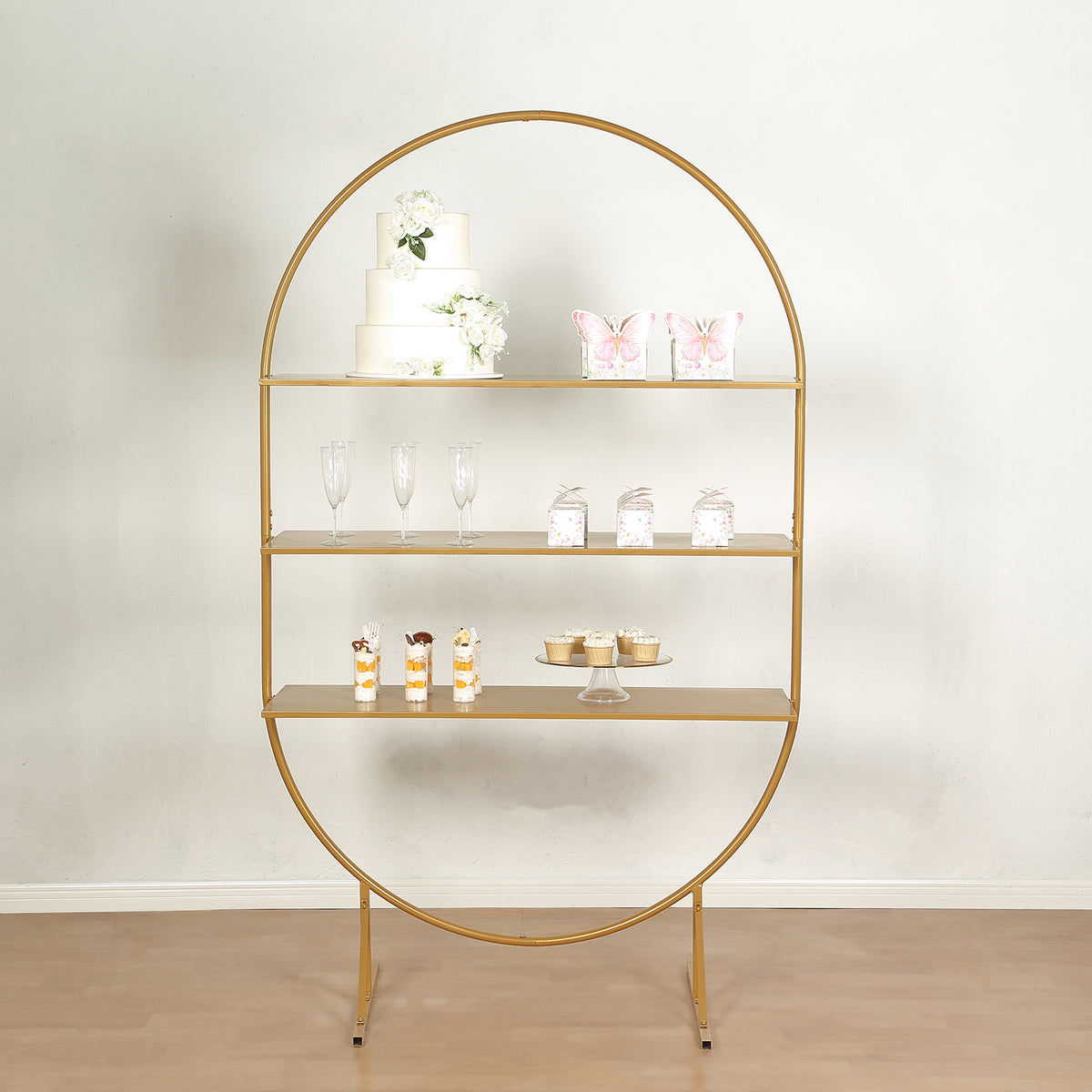Large 3-Tier Gold Metal Arch Dessert Display Stand, Oval Shelf Rack ...