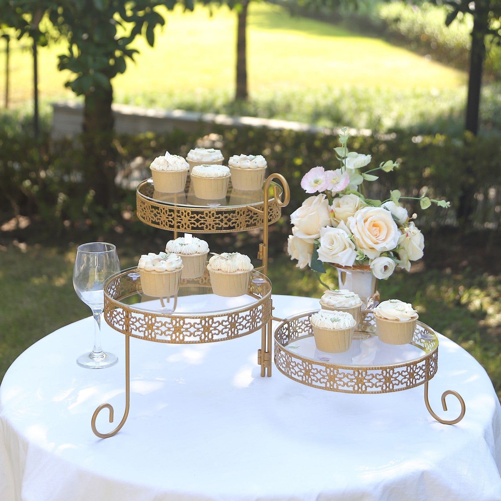 3-Tier Gold Metal Rotating Dessert Display Stand With Clear Acrylic ...