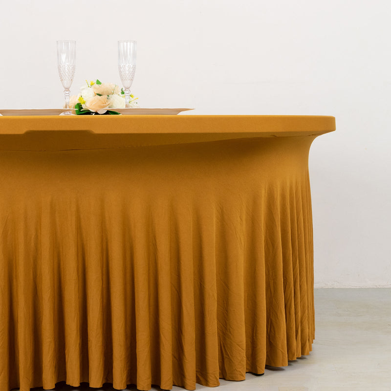 Wavy Spandex Fitted Round 1-Piece Tablecloth Table Skirt 5ft, Stretchy Table Cover with Ruffles For 60 In Tables