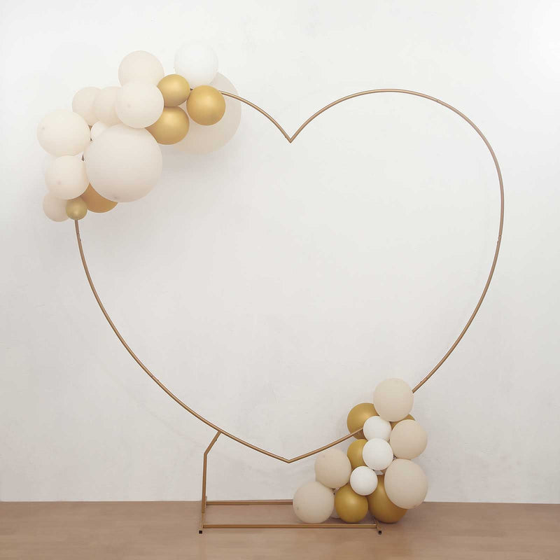 Heavy Duty Gold Metal Heart Shape Arch Photo Backdrop Stand, Floral Balloon Frame with Sturdy Rectangular Base - 7ft