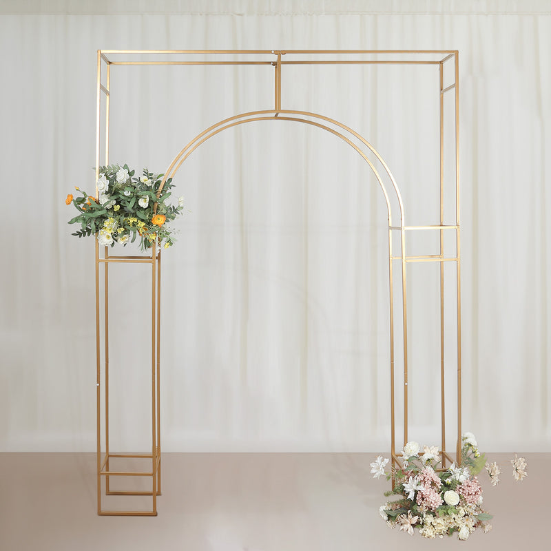 Heavy Duty Gold Metal Rectangular Arch in Arc de Triomphe Style, 3D Floral Balloon Frame Backdrop Stand - 8ft