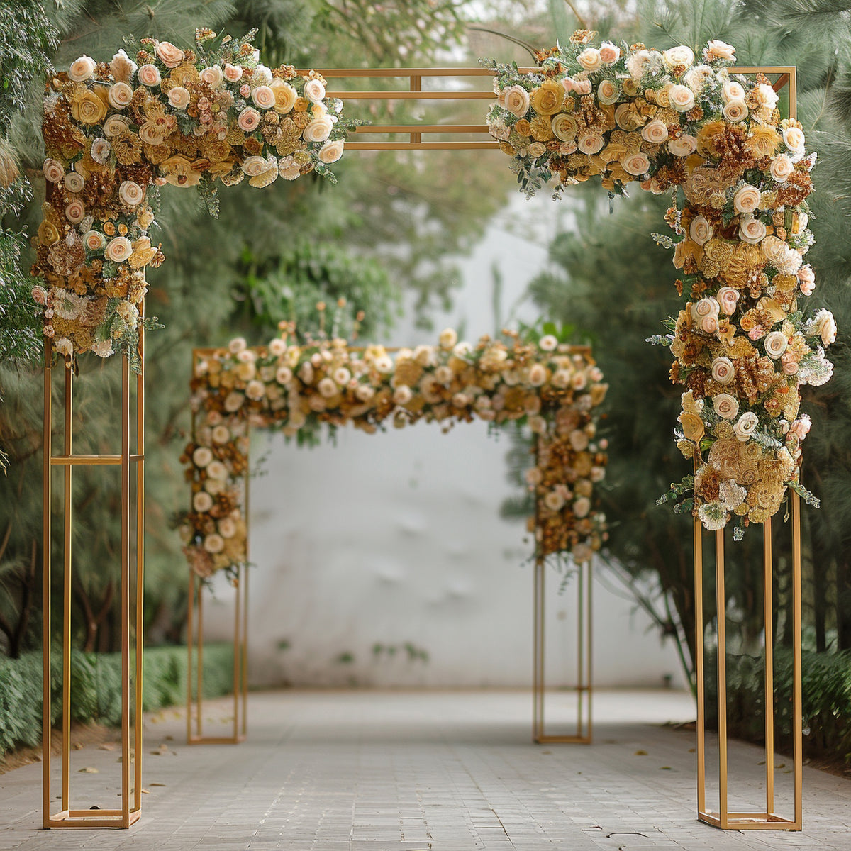 Heavy Duty Gold Metal 3D Rectangular Arch, Floral Balloon Frame ...