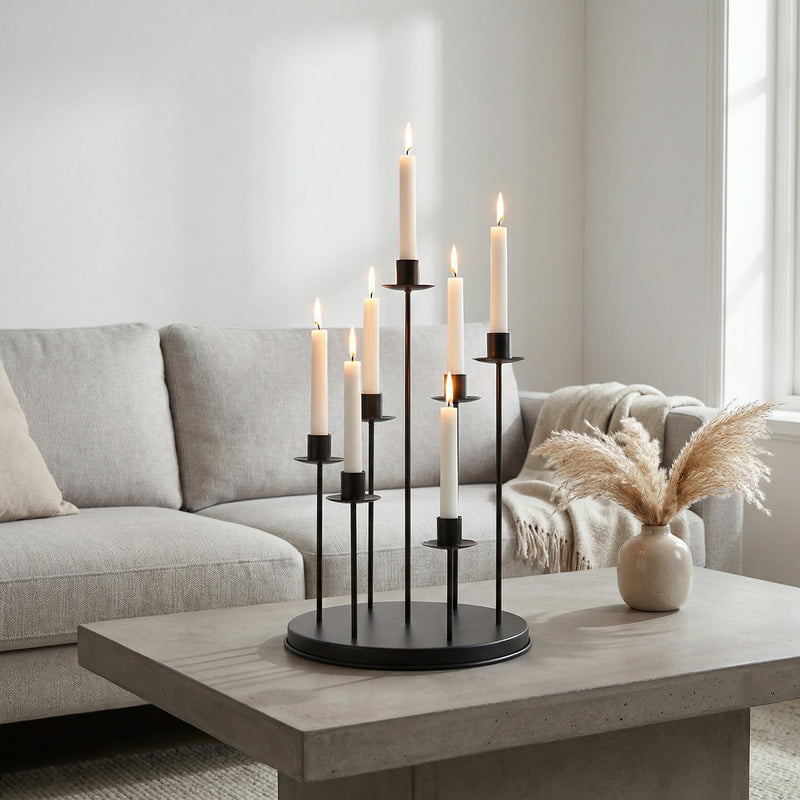 Black Metal 7-Arm Taper Candle Holder Centerpiece 15