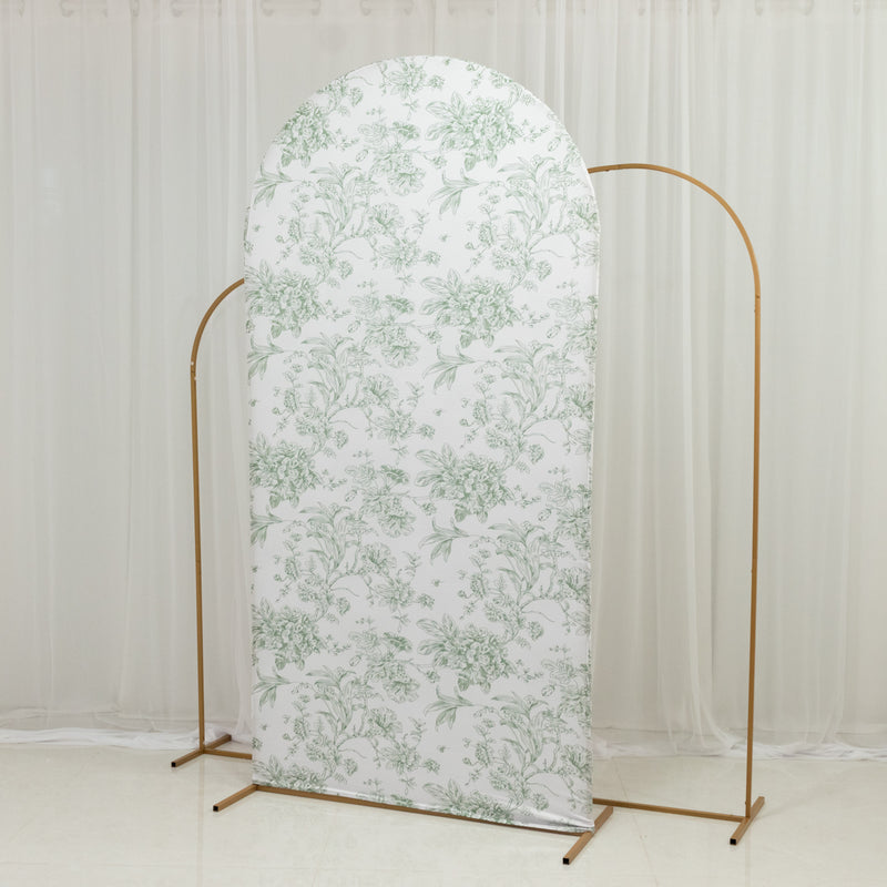 Spandex Fitted Chiara Backdrop Cover – French Toile Floral, Round Top Arch Slipcover 7ft