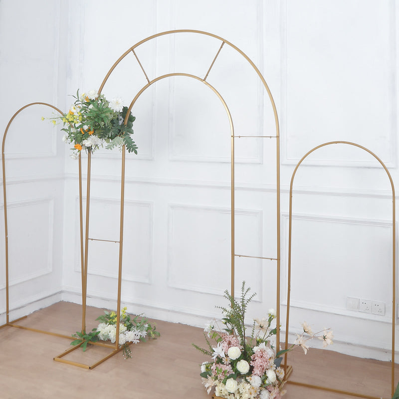 Gold Metal Round Top Double Arch Backdrop Stand, Flower Balloon Frame Arbor 8ft Tall