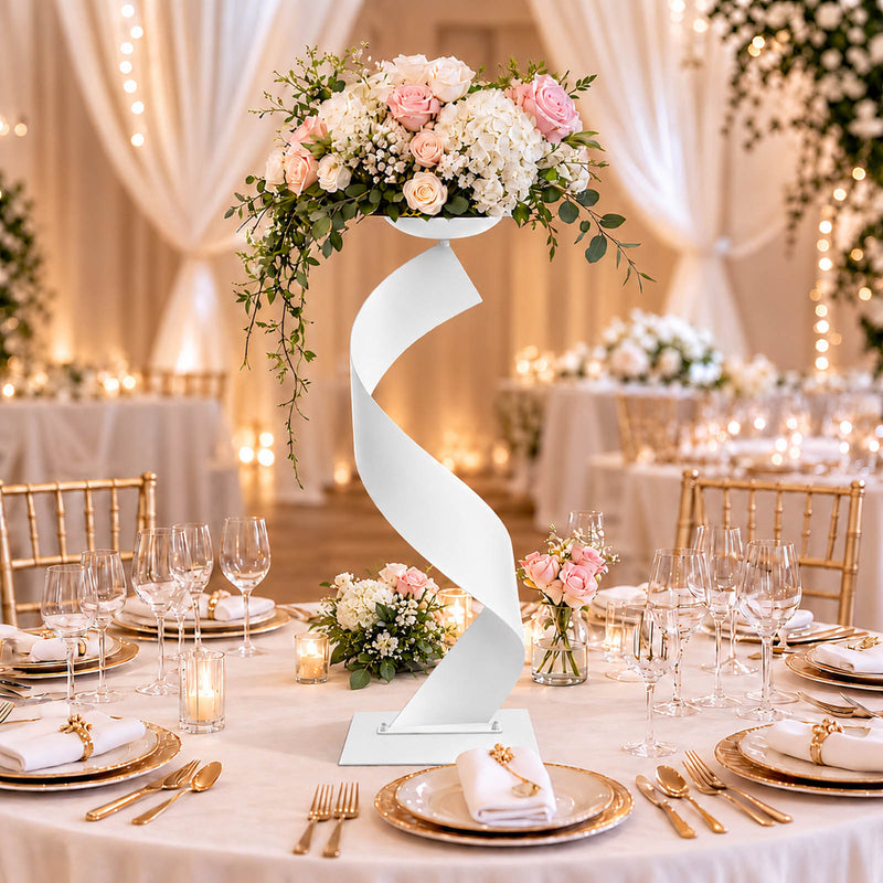 2 Pack Floral Centerpiece Stands – Metal Spiral Ribbon Design, 32